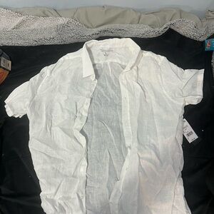 Bloomingdales The Men's Store White Casual Button Down Linen  Shirt